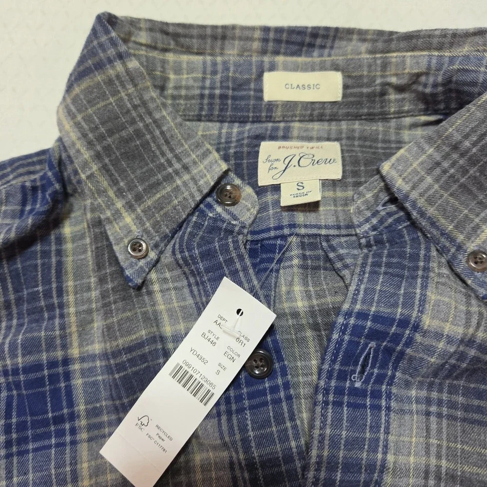 J.Crew Brushed Twill Shirt Mens Small Blue Plaid Button Down Classic Fit NWT
